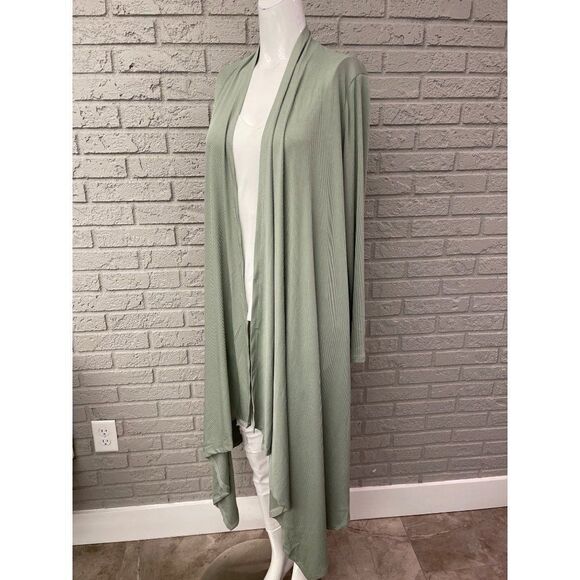 Pink Lily Green Ribbed Long Open Front Duster / Cardigan Size S - Picture 5 of 12